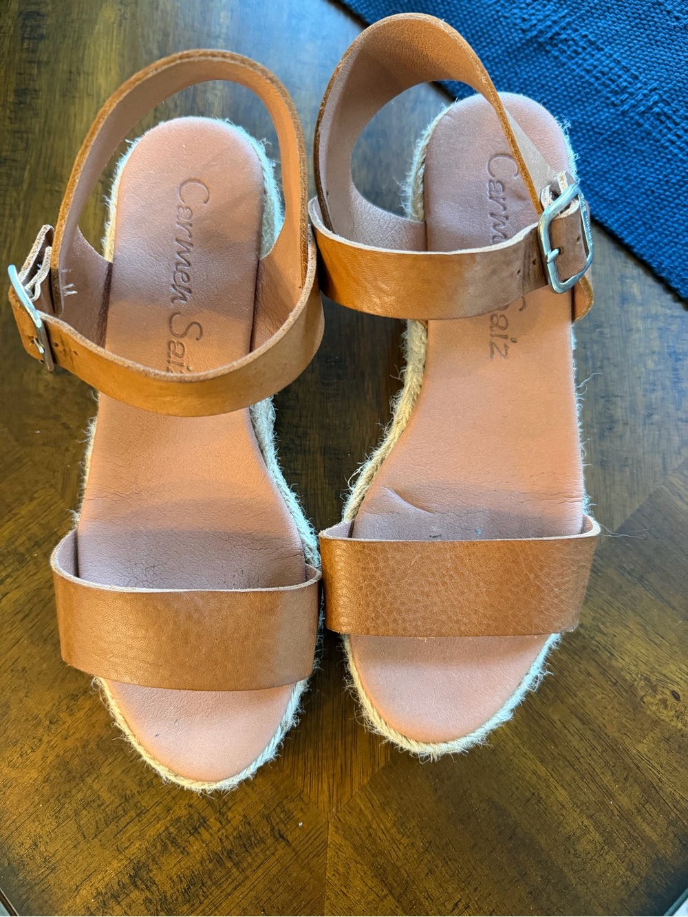 Tan Leather Espadrille Wedge Sandals - Tan